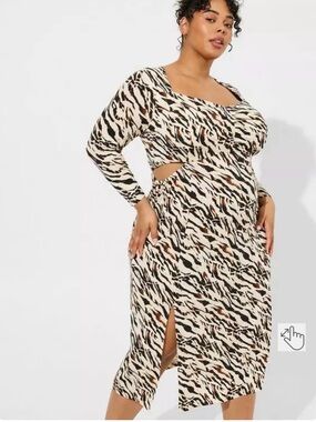 Torrid Maxi Studio Knit Dress Zebra Print with Cut Outs